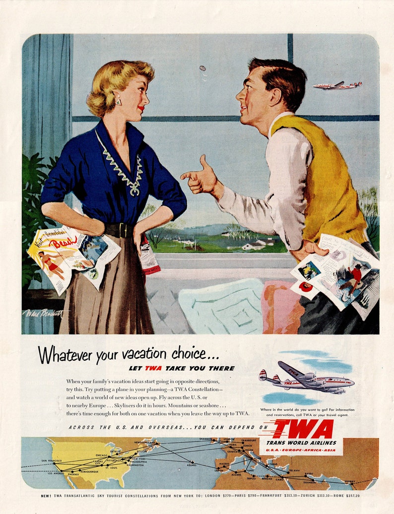 1951 TWA Airlines Magazine Ad, Whatever Your Vacation Choice - Etsy