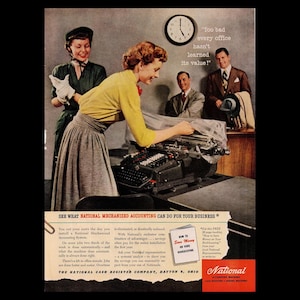 1949 National Cash Register Company Retro Magazine Ad, NCR Mechanized Accounting Office Decor