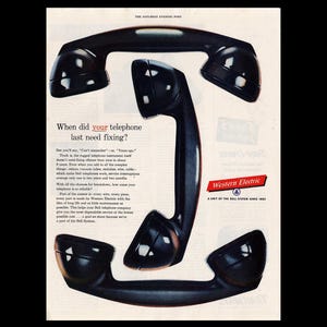 1953 Western Electric Telephone &quot;Handle/Handset&quot; Magazine Ad