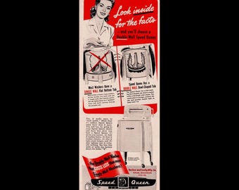 1948 Speed Queen Washer Ad • Vintage 5x12 Print • Retro Laundry Room Decor • Midcentury Appliance Advertisement • 1940s Home Art