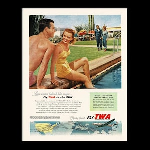 1951 TWA Trans World Airlines &quot;Leave Winter Behind Like Magic&quot; Magazine Ad