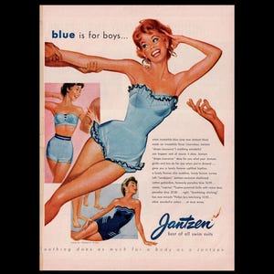 1940s Jantzen Swimsuits &quot;Blue is for Boys&quot; Magazine Ad