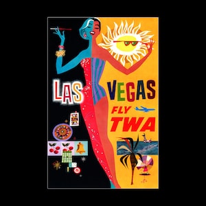 TWA Trans World Airlines Las Vegas 1960s Retro &quot;Day/Night Life&quot; Poster Art Print
