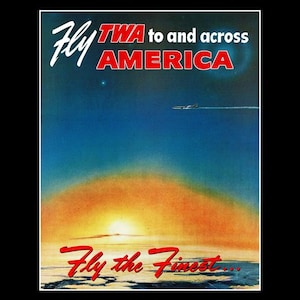 1950s TWA Trans World Airlines &quot;Jet Travel&quot; Retro Travel Mini Poster Art Print