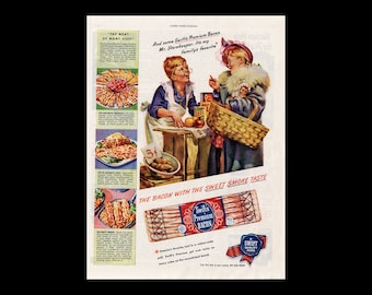 1945 Swift&#39;s Premium Bacon &quot;Playing Dress-Up/Grown-Up&quot; Magazine Ad