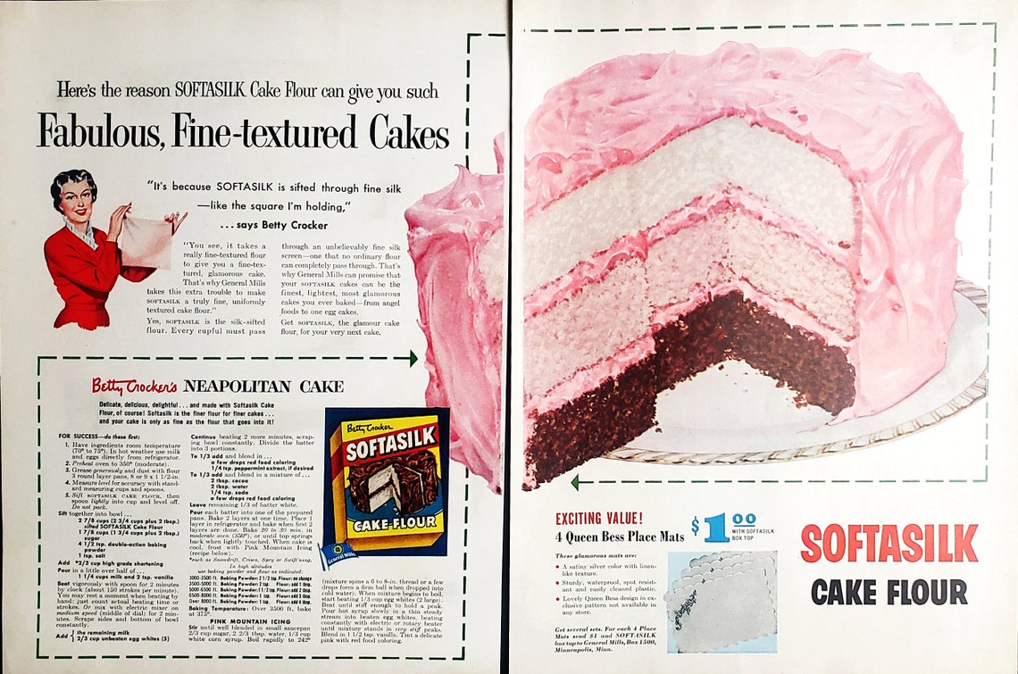 Original 1950s Betty Crocker Softasilk Cake Flour Magazine Ad Etsy