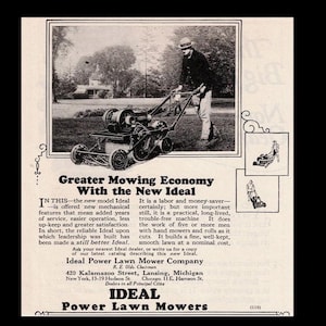 1925 Ideal Power Lawn Mower Magazine Ad, Small Space Wall Art Decor