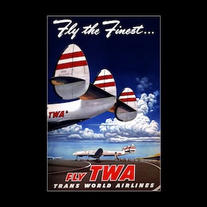 TWA Airlines 1950s Retro Poster Art Print, Trans World Airlines Travel Art