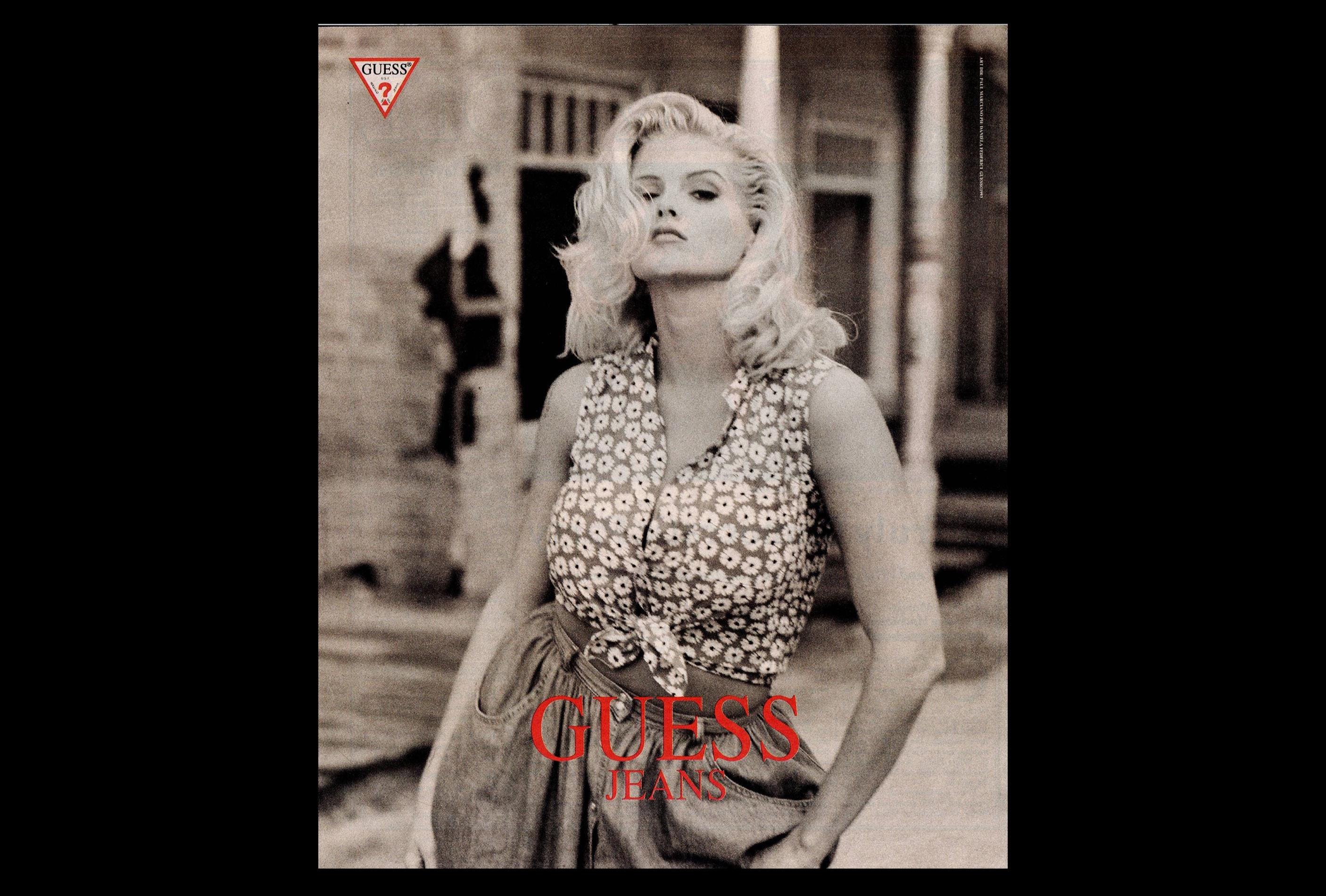 GUESS Black Retro style Sunglasses for Women, Anna Nicole sign. 1993 • Anna Nicole Smith GUESS JEANS print ad • 1990s  main image 2