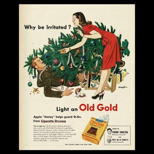 1945 Old Gold Cigarettes &quot;Christmas Tree Holiday&quot; Magazine Ad