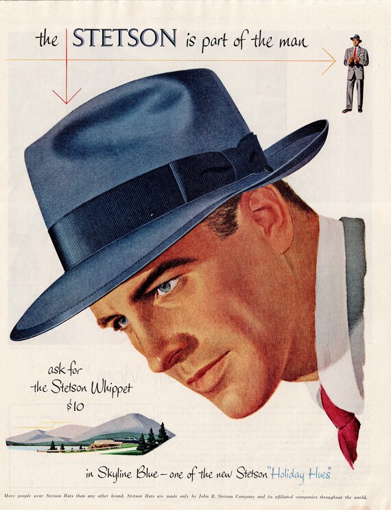1950s Stetson Hat Skyline Blue Whippet Fashion Magazine Ad 1950s Stetson Hat Skyline Blue Whippet Fashion Magazine Ad
