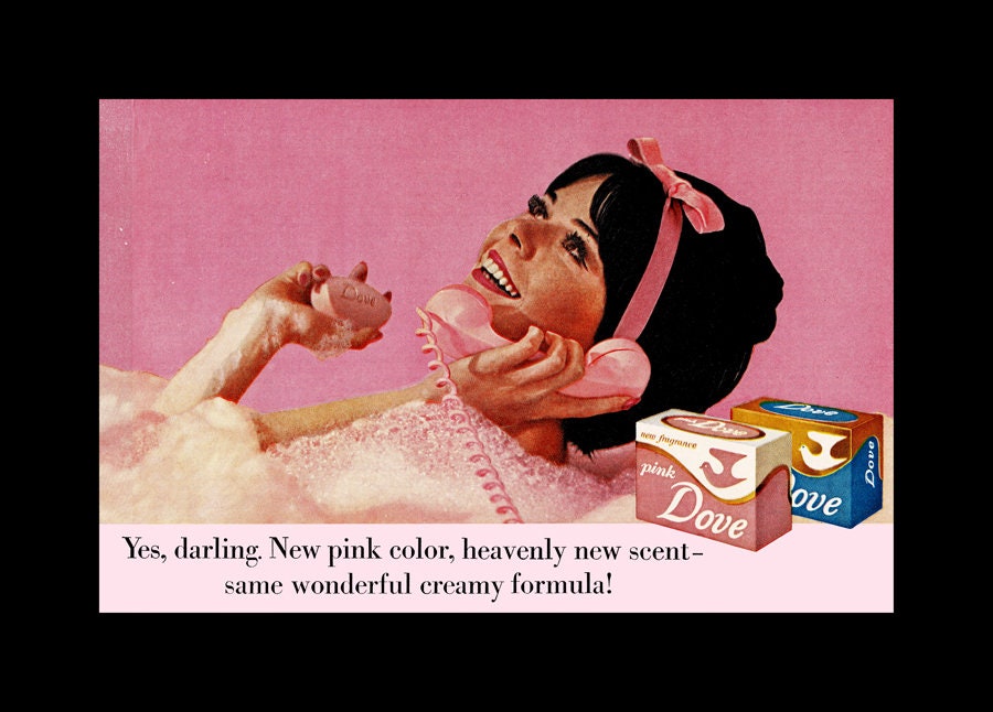 Pink Bathroom Beauty Soap Poster Art Print , Dove Pink Bubble Bath Pink Telephone