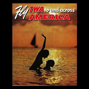 1950s TWA Trans World Airlines &quot;Sunset Beach/Ocean&quot; Retro Travel Mini Poster Art Print