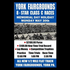 1966 York Pennsylvania Fairgrounds Motorcycle Racing Retro Poster Art Print