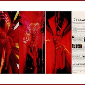 1971 TWA Trans World Airlines Travel Magazine Ad, California Go-Go, Parisian Follies and Asian Belly Dancers Show Girls