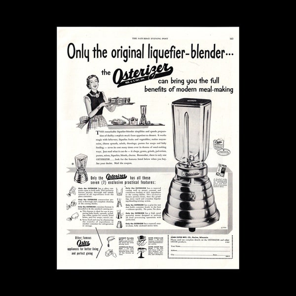 Retro 1950s Osterizer Blender Small Appliances Magazine Ad