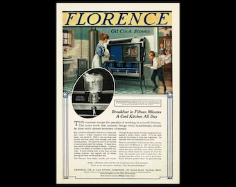 1917 Florence Oil Cook Stove Magazine Ad, Antique Range Kitchen Appliances