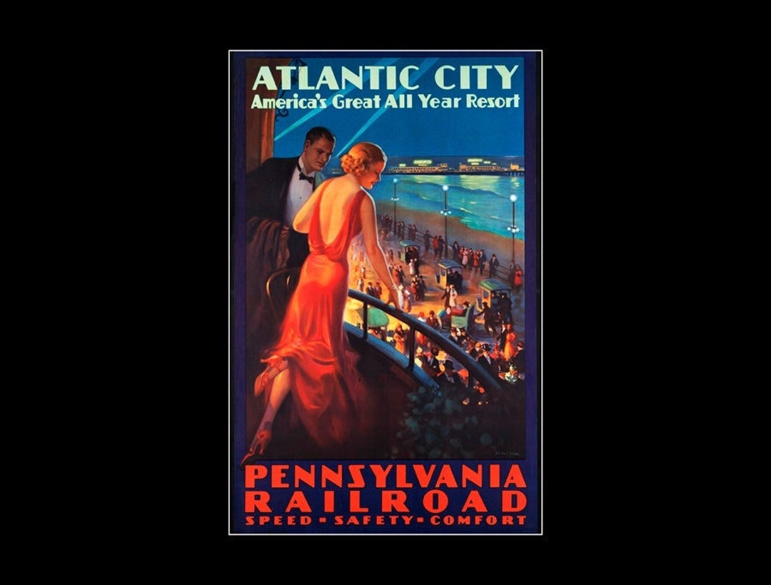 Pennsylvania Railroad Atlantic City 1920s Travel Poster Art Print Etsy