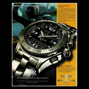 2000s Breitling Chronograph Watch Original Magazine Ad, Navitimer Aviators Pilots Aviation