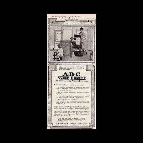 1919 A-B-C Antique Electric Washer Magazine Ad