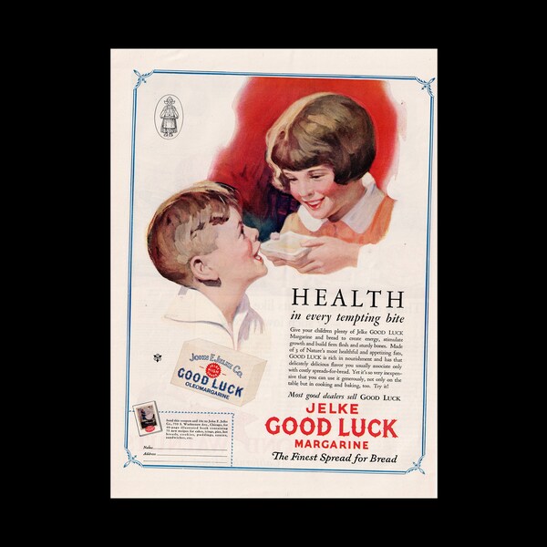 RARE 1927 Jelke Good Luck Margarine Butter Magazine Ad