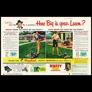 1955 Huffy Lawn Mower Retro Magazine Ad