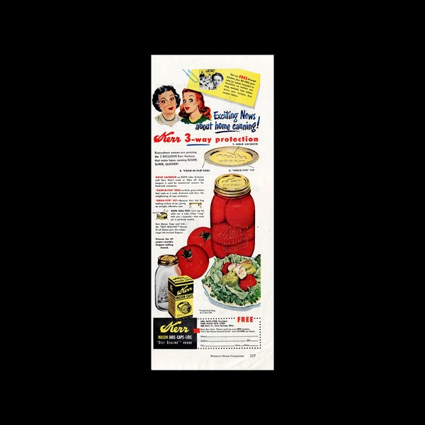 RARE 1949 Kerr Home Canning Caps/Lids Magazine Ad