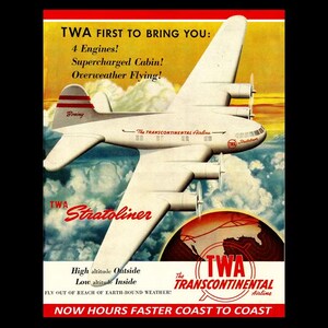 1930s TWA Stratoliner Trans World Airlines Retro Travel Mini Poster Art Print