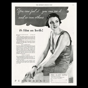 1934 Pepsodent Tooth Paste &quot;Film on Teeth&quot; Magazine Ad, Toothpaste