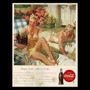 1947 Coca-Cola &quot;Happy Hour&quot; Soda Pop Magazine Ad, Pin-Up Girls Bathing Suit Beauties