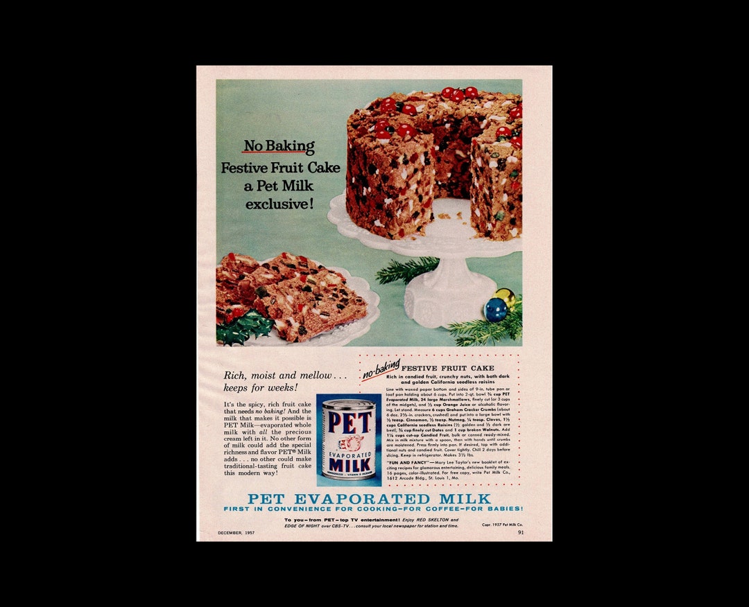 1957 Pet Evaporated Milk No Bake Festive Fruit Cake Magazine Etsy