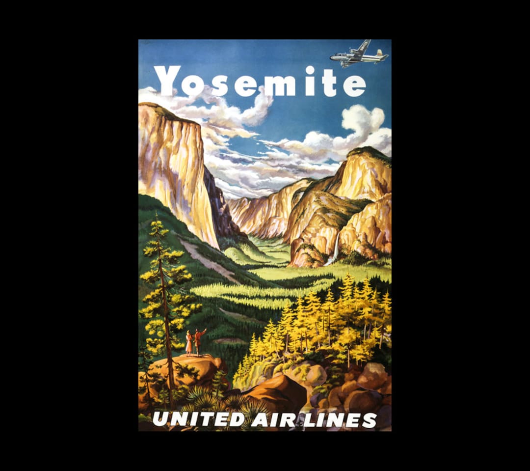 Vintage Yosemite travel poster framed in reclaimed wood