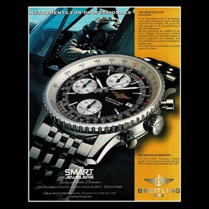 2000s Breitling Navitimer Chronograph Watch Original Magazine Ad, Aviators Pilots Aviation
