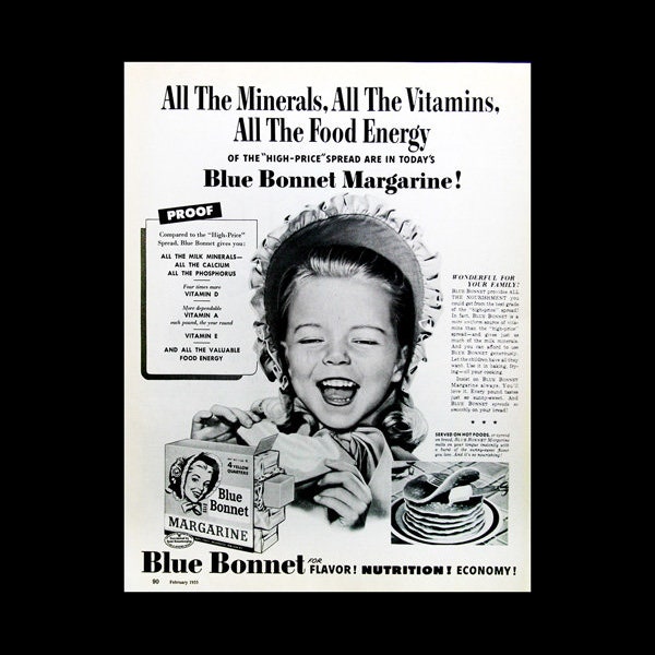 Original 1955 Blue Bonnet Margarine Butter Magazine Ad