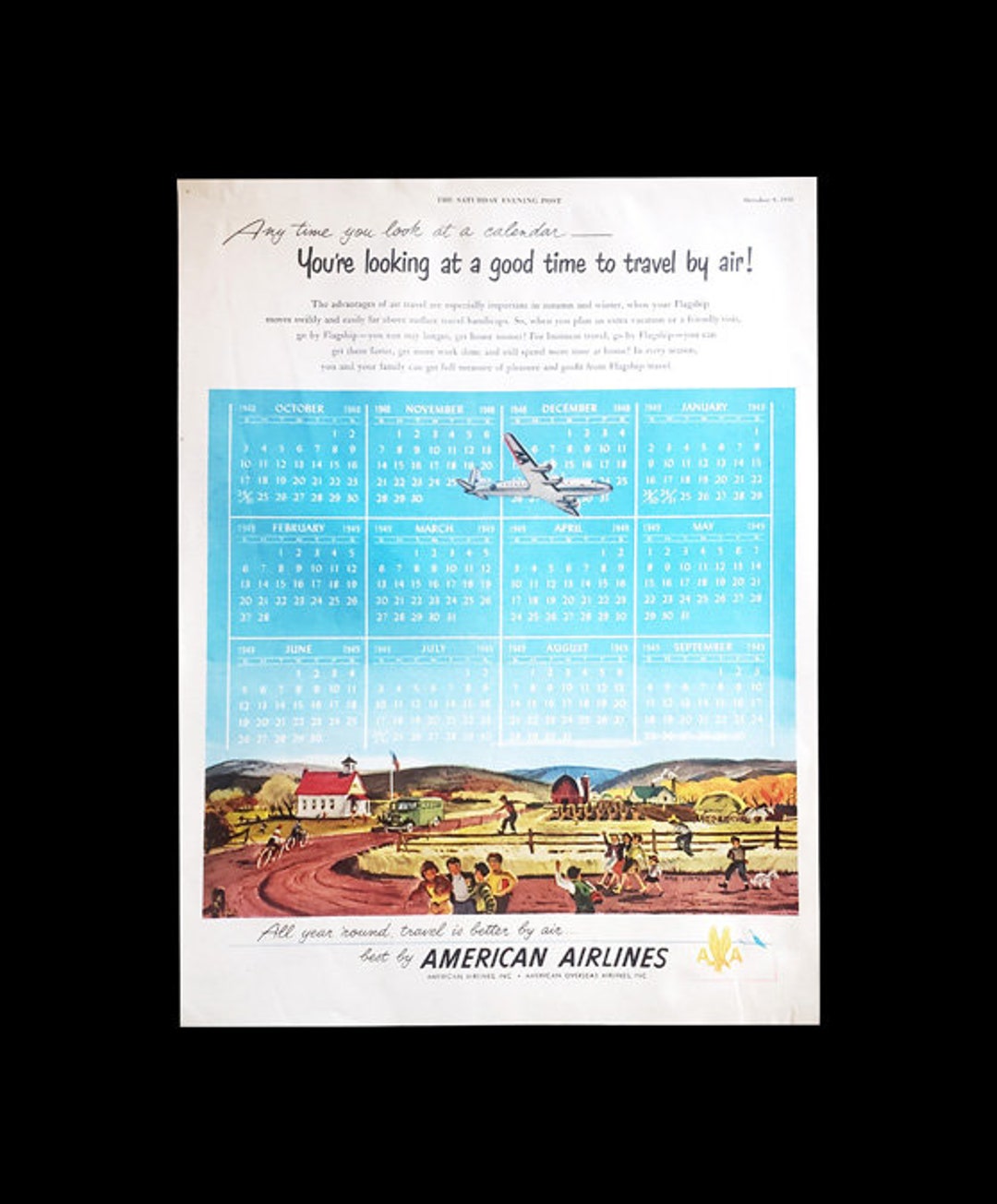 Original Retro 1948 American Airlines Calendar Magazine Ad Etsy