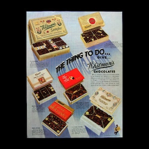 1938 Whitman&#39;s Chocolate Candy Sampler Magazine Ad