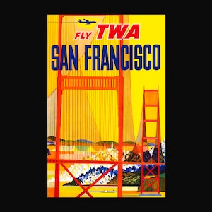 TWA Airlines San Francisco Golden Gate Bridge Retro Poster Art Print, Trans World Airlines Travel Art