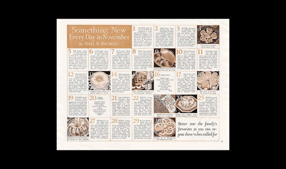 RARE 1933 November Food Calendar Magazine Artwork, Autumn Fall Thanksgiving  Holiday, Recipes - Etsy