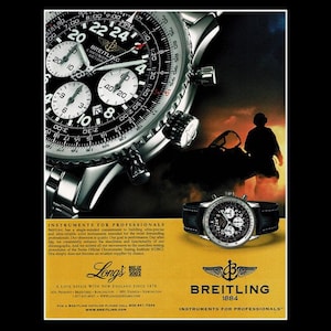 2000s Breitling Chronograph Watch Original Magazine Ad, Navitimer Aviators Pilots Aviation