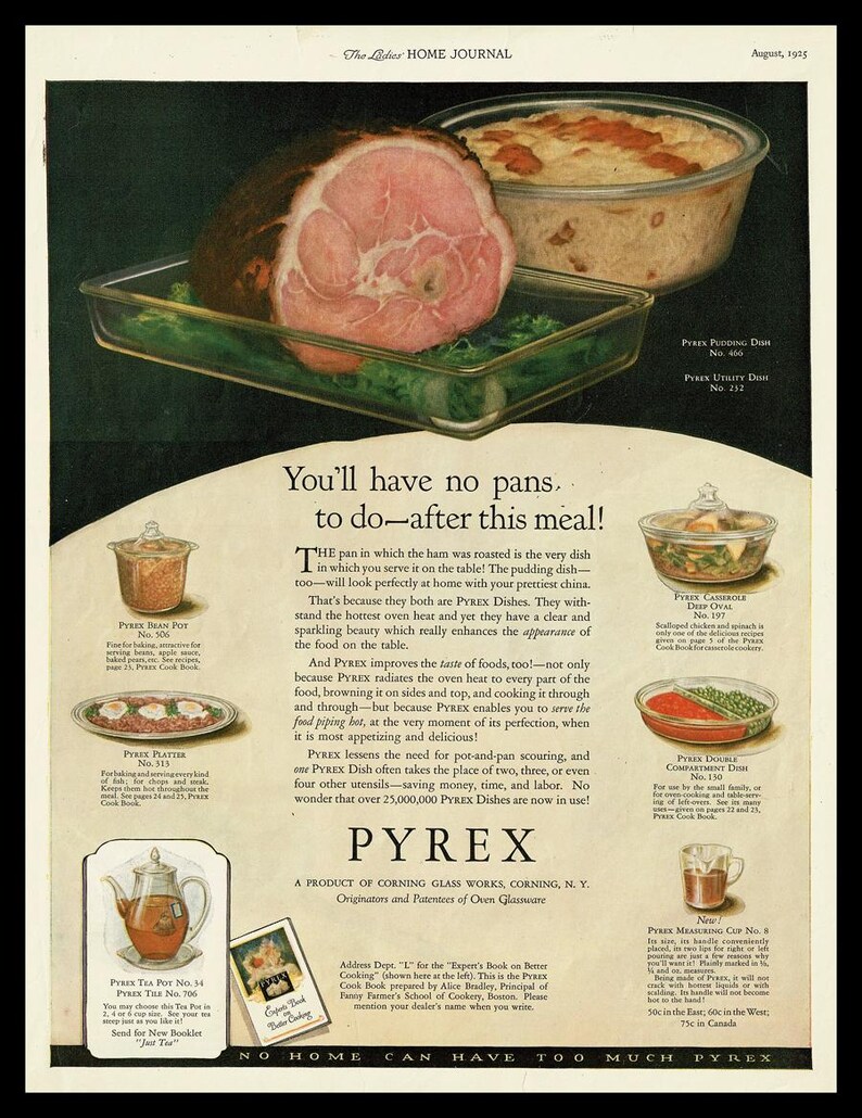 Pyrex Advertisement 1925 Pyrex Ware Corning Glass Works Magazine Ad - Etsy