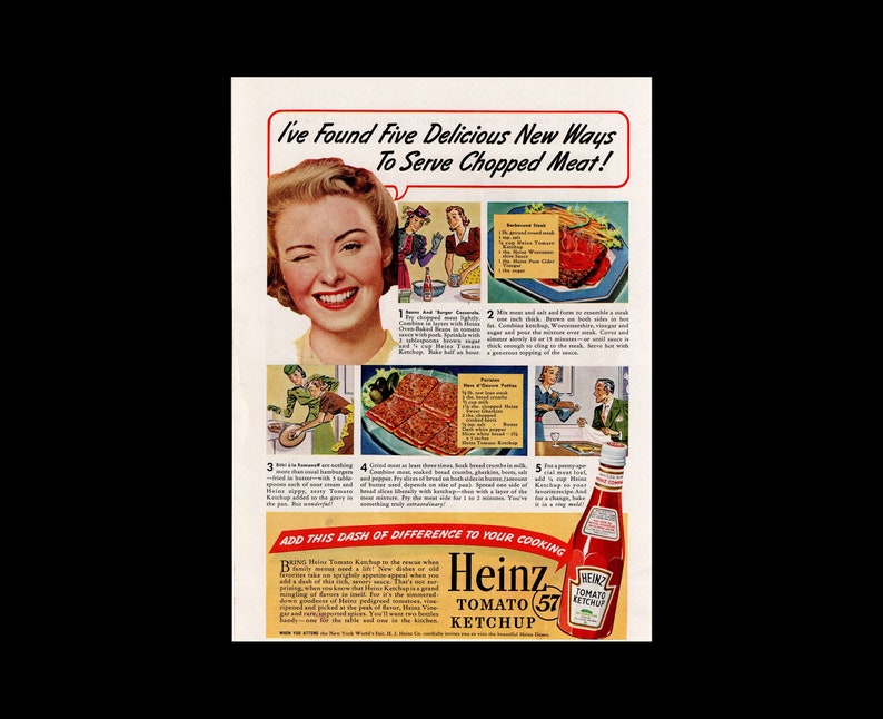 1940 Heinz 57 Ketchup Magazine Ad Recipes in Ad Etsy