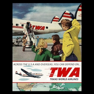1950s TWA Trans World Airlines &quot;Goodbye Dad&quot; Retro Travel Mini Poster Art Print