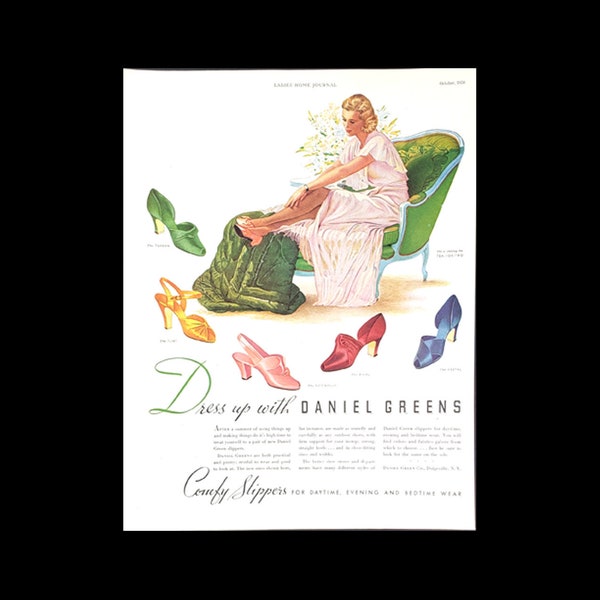 1938 Daniel Green Slippers Magazine Ad, Original Vintage Advertisement