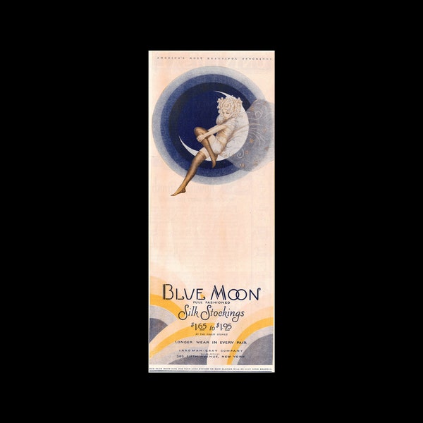 RARE 1927 Blue Moon Silk Stockings Magazine Ad