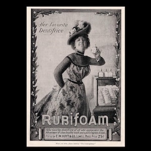 1900 Rubifoam Dentifrice Oral Hygiene Magazine Ad, Mouth Rinse Tooth Dental Health Care Decor