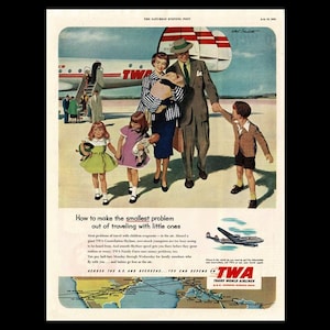 1952 TWA Airlines &quot;Traveling With Children&quot; Magazine Ad, Trans World Airlines