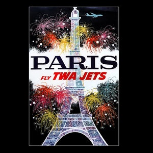 TWA Airlines Paris 1960s Retro Poster Art Print, Trans World Airlines Travel Art