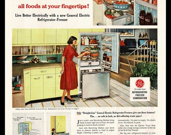 1958 General Electric G.E. Automatic Yellow Refrigerator Retro