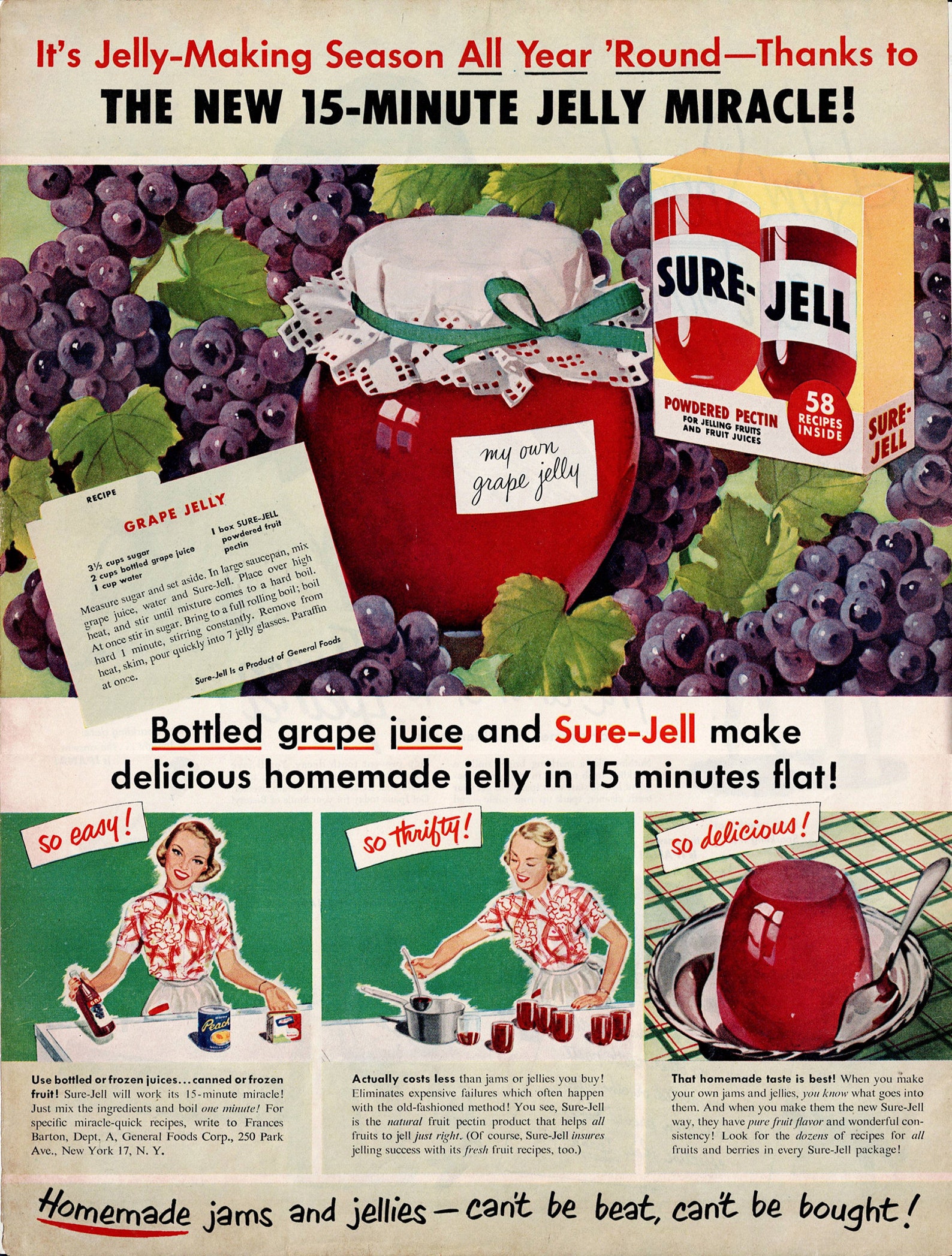 1930s Sure-jell Canning Jelly Makers Magazine Ad, Grape Jelly Recipe in