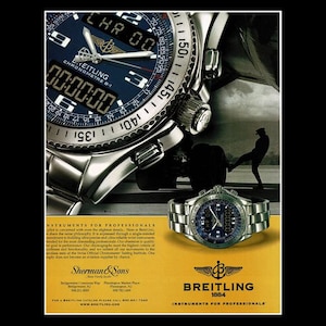 2000s Breitling Chronograph Watch Original Magazine Ad, Navitimer Aviators Pilots Aviation
